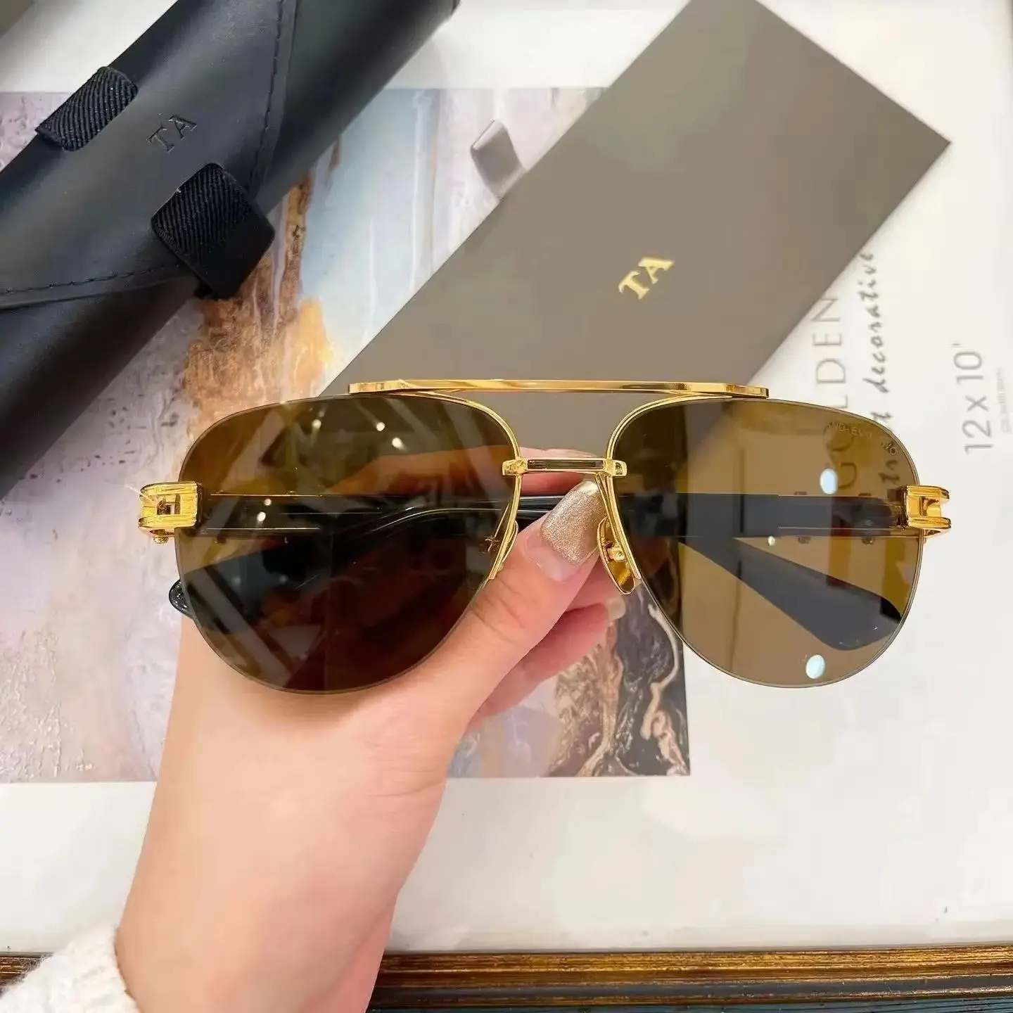 

Authentic For DIYTA DT GRAND-EVO TWO DTS139 Luxury Retro Men Women Sun Glasses Oval Boundless Brown Lens Couple Eyewear With Box