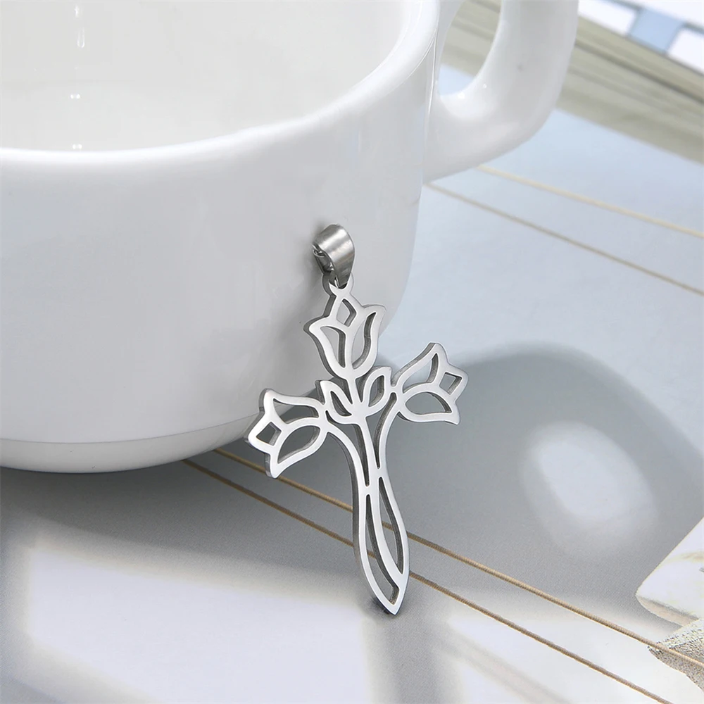 Wholesale Stainless Steel Tree-Shaped Crosses Charms For Jewelry Making Diy Necklace Earrings Pendants Accessories 34x56mm