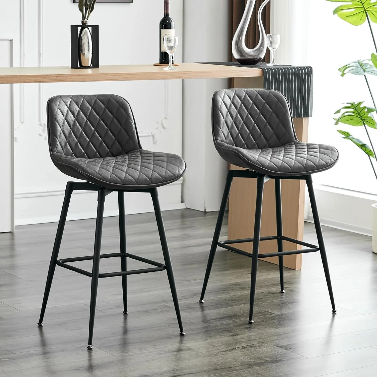 Swivel Counter Bar Stool with Back, Mid-Century Modern, Suede Fabric Barstool Chair for Kitchen Island,