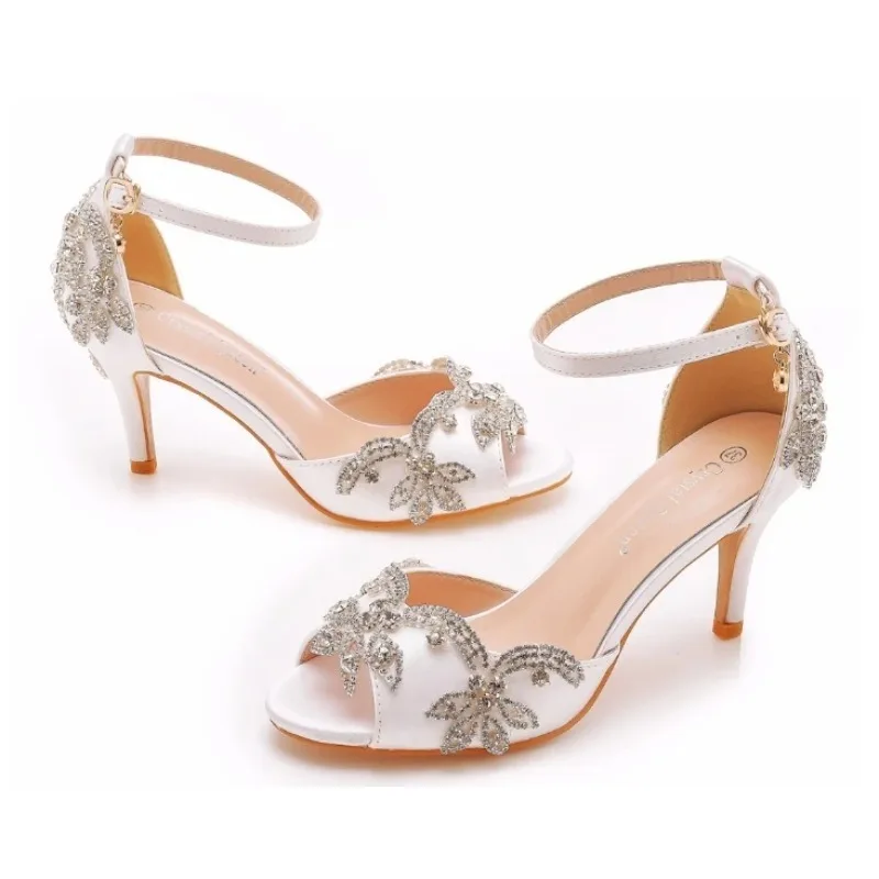 Fashion Designer Women's Shoes Luxury Rhinestone Peep Toe High Heeled Sandals for Woman Exquisite Wedding Shoes Sandalias Mujer view 6