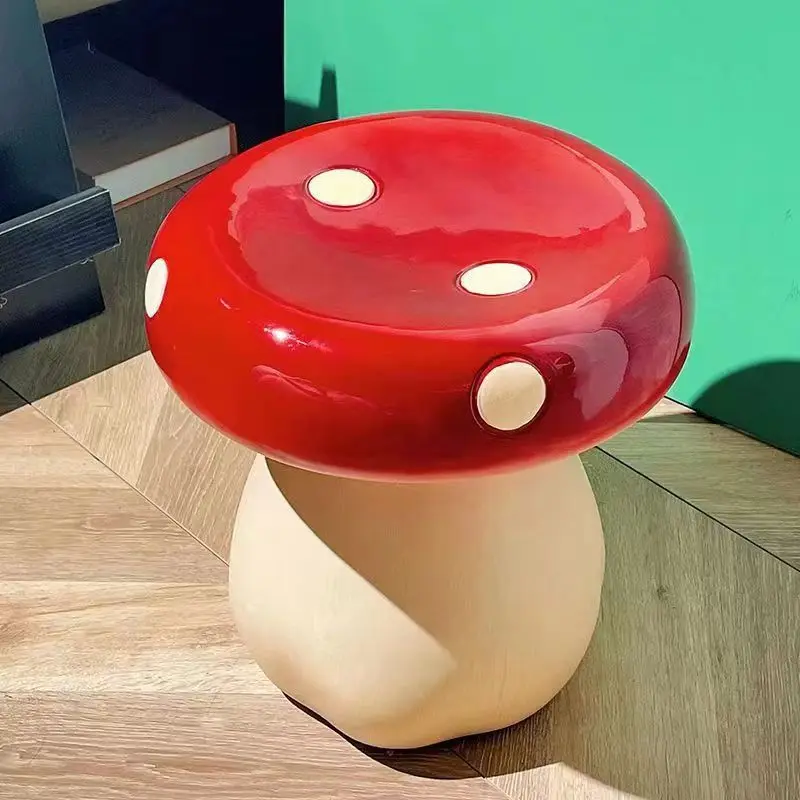 Home Furniture Red Ottoman in Mushroom Shape Modern Plastic Footstool for Living Room Bedroom Shoe Change Stool for Entryway