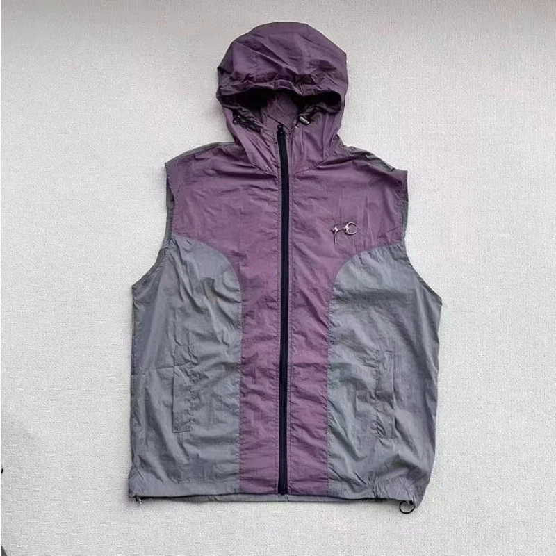 Summer Outdoor Men's Women's High-quality 1:1 hug Club Locomotive Splice Hooded Vest Punching Jacket Sunwear