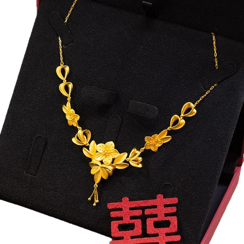 

Роскошное парчовое свадебное ожерелье из чистого золота 24 карата 9999, ожерелье с подвеской в виде цветка