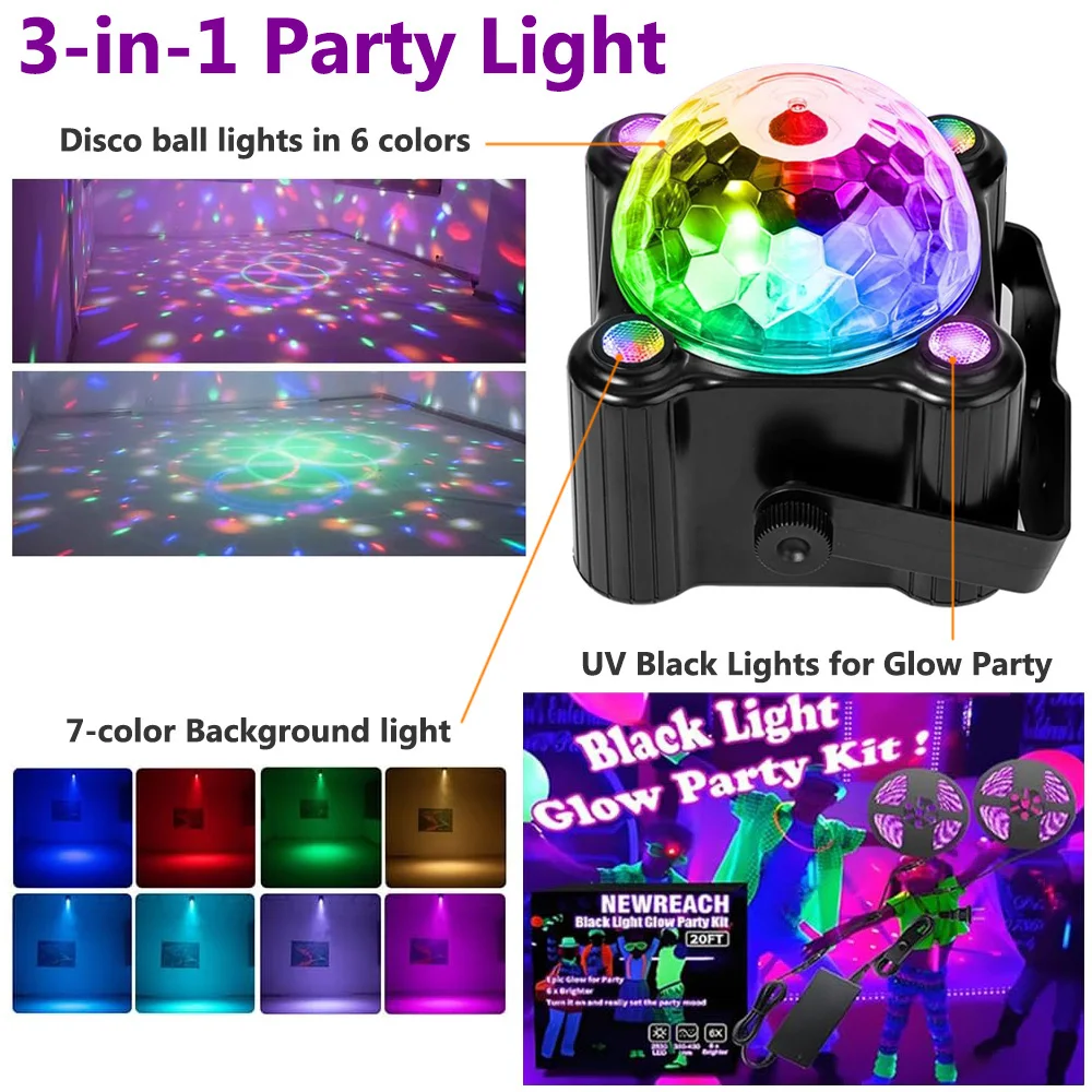 Sound Activated Party Lights with Remote DJ Lighting Disco Ball Strobe Lamp Stage Light for Dance Party Birthday Karaoke Decor