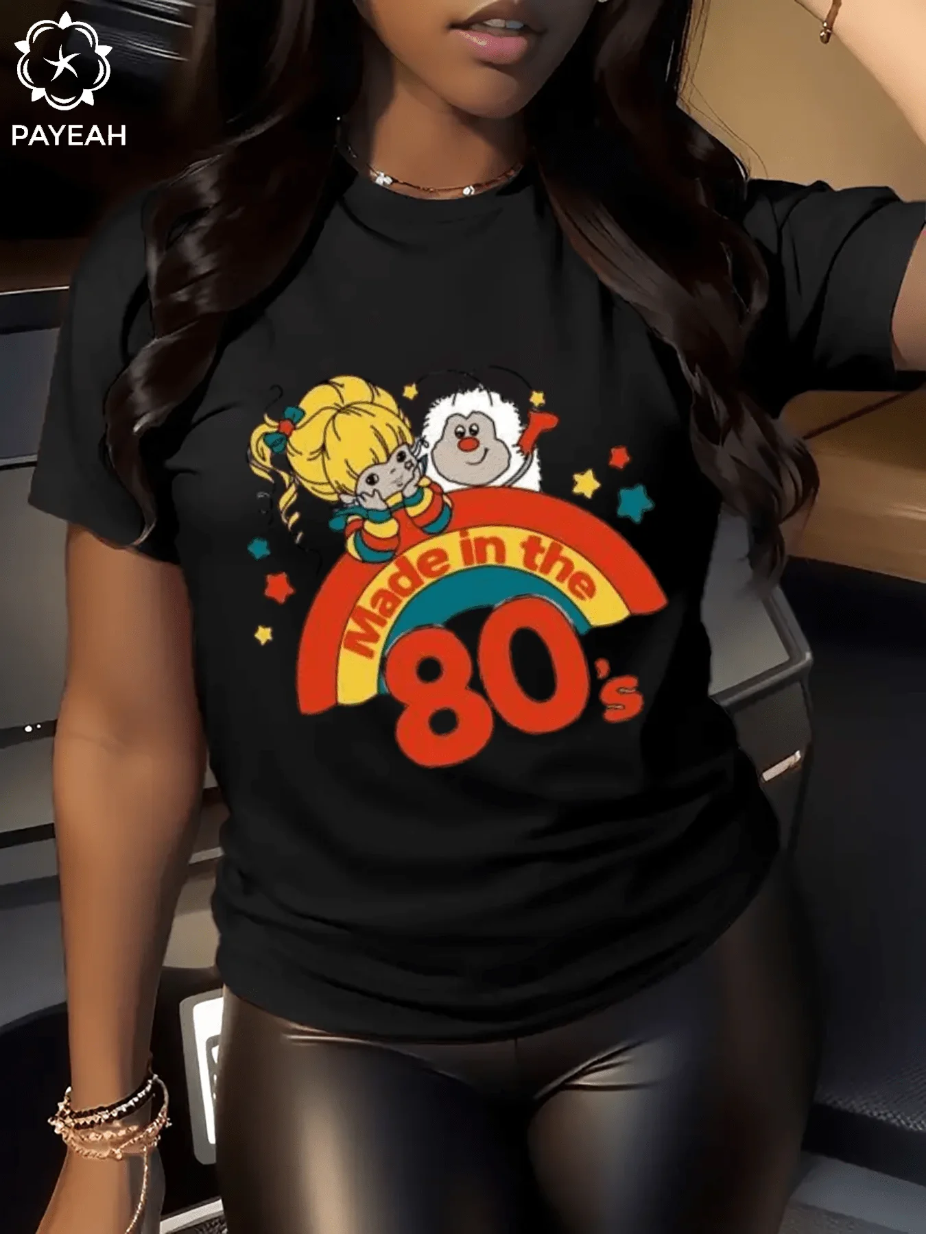 

Винтажная женская хлопковая футболка с коротким рукавом и радужным графическим принтом