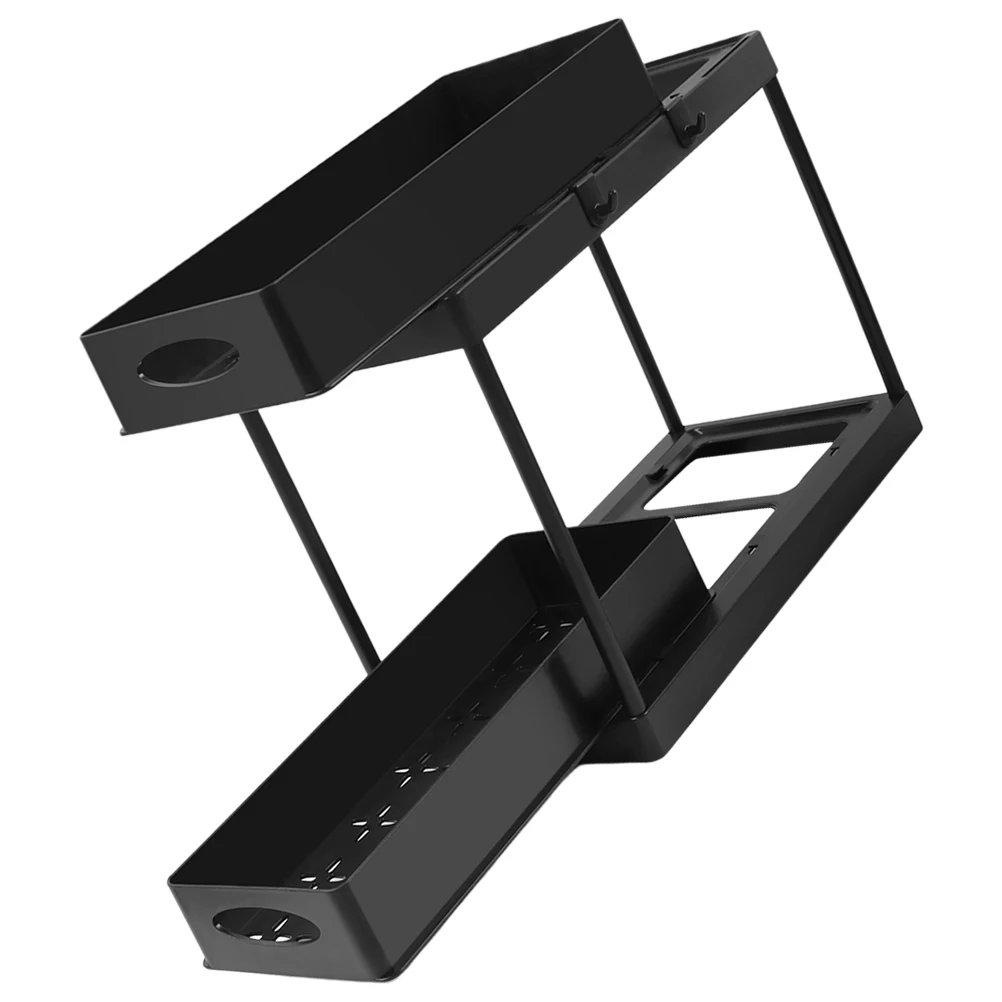 

Telescoping Under Storage Rack Black Retractable Drawer Telescopic Sink Storage Rack ganizer 2 Tier ABS Kitchen Cabinet