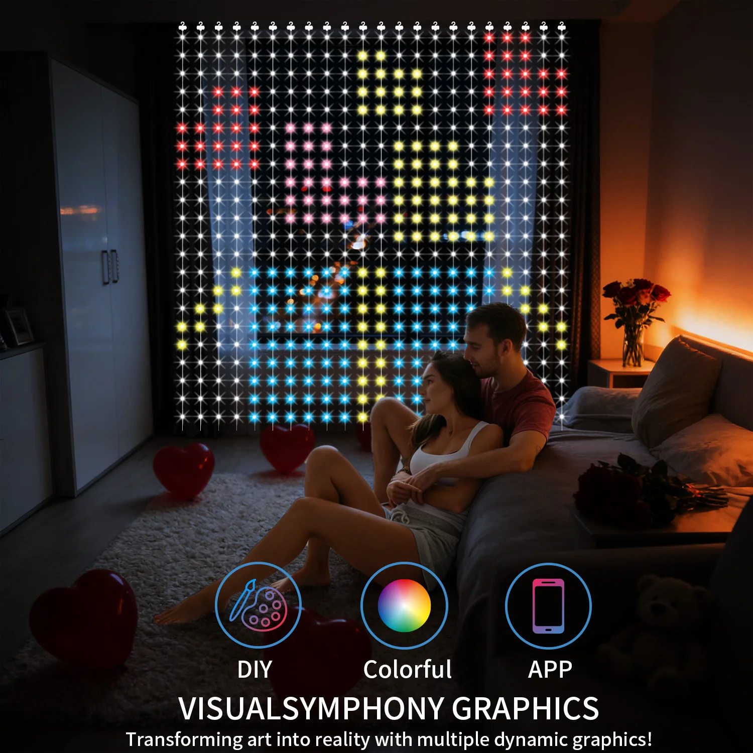 

Светодиодная гирлянда-штора, 400 светодиодов, синхронизация с текстом/музыкой, идеальный подарок, декор для спальни, террасы, сада.