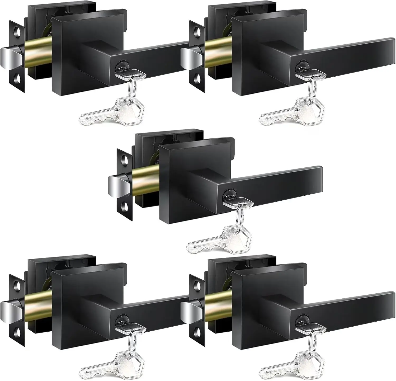 

Black Door Handles Interior, Reversible Lever, Keyed Alike Lock Sets for Bedroom, 5 Packs Heavy Duty Matte Black