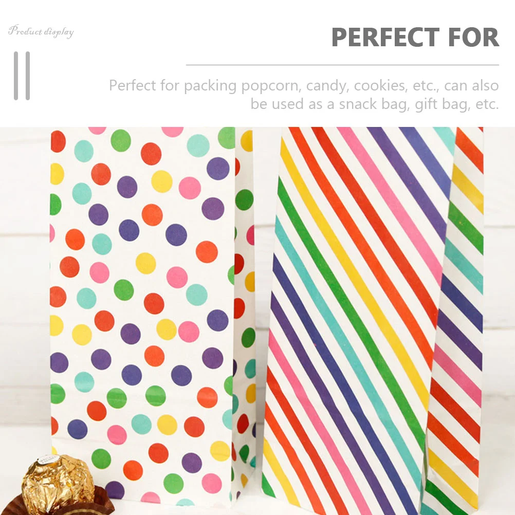 30pcs Rainbow Striped Candy Paper Bags for Party Favors Kids Birthday Treat Reusable Thick Stable Snack Gift Packaging Popcorn