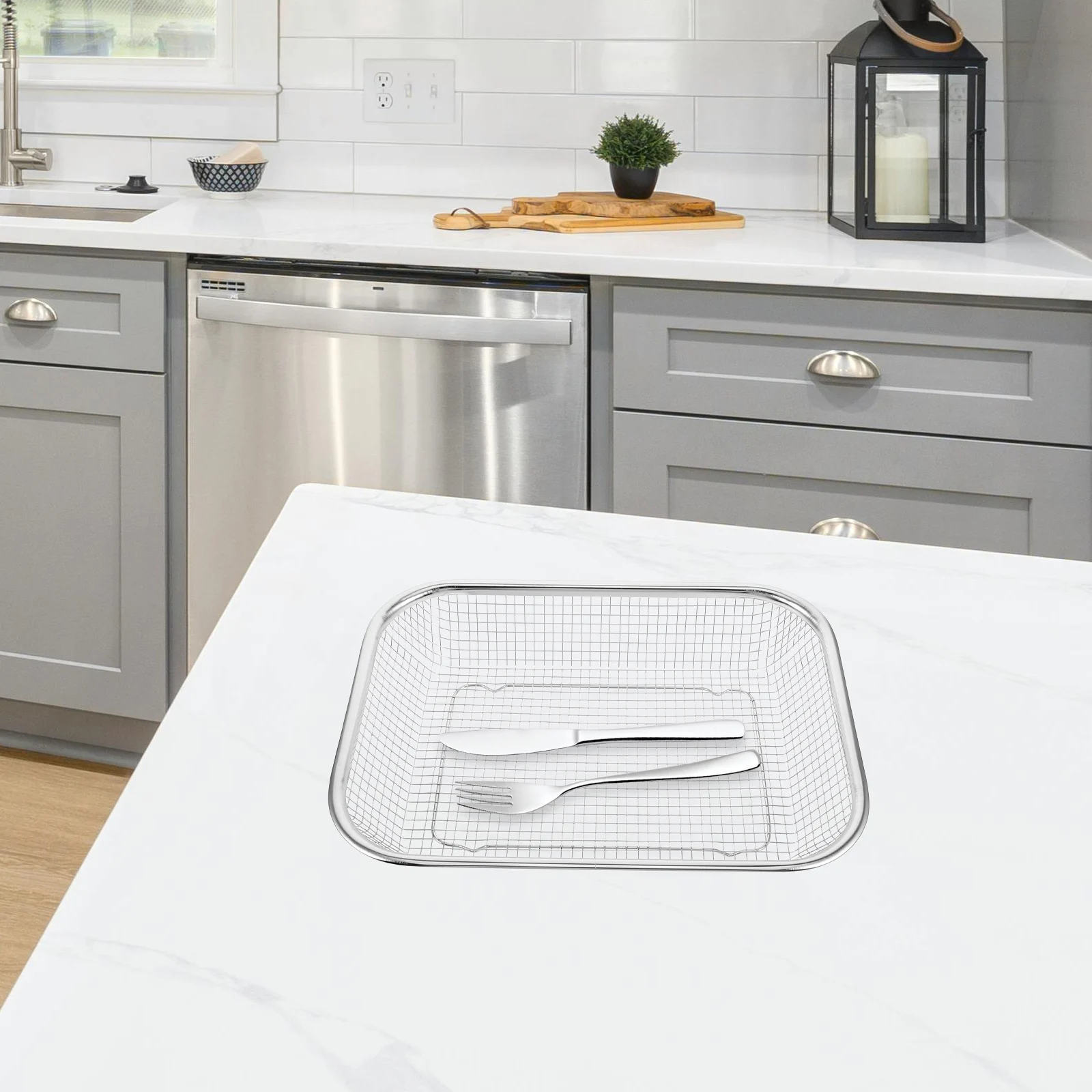 

Stainless Steel Dishwasher Basket for Bakeware Silverware Storage Heavy Duty Mesh Tableware Holder with Holes