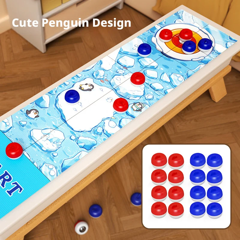 Family Fun Cartoon Pattern Board Games For Kids: Tabletop Curling Game With 8-16 Rollers & Shuffleboard Pucks Interaction Toys
