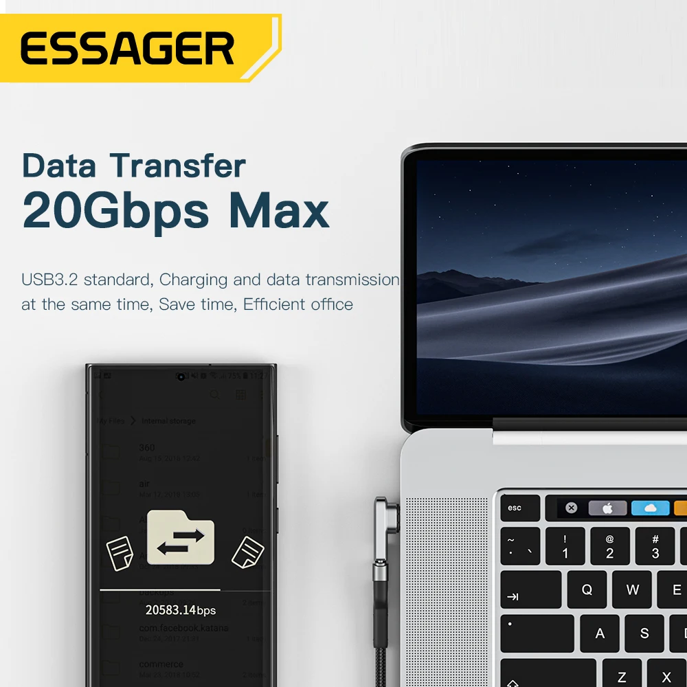 Essager PD 100W Magnetic USB C OTG Adapter Fast Charging Type C Magnet Connector 20Gbp Data Sync 4K@60Hz For Macbook Laptop