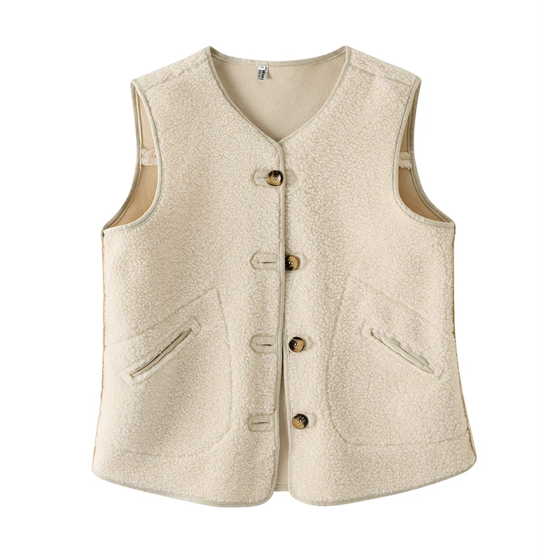 

Lamb Fur Vest Small Size Loose Outerwear Cardigan Style Autumn Winter Fashionable Layered Clothing Women's Casual Coat