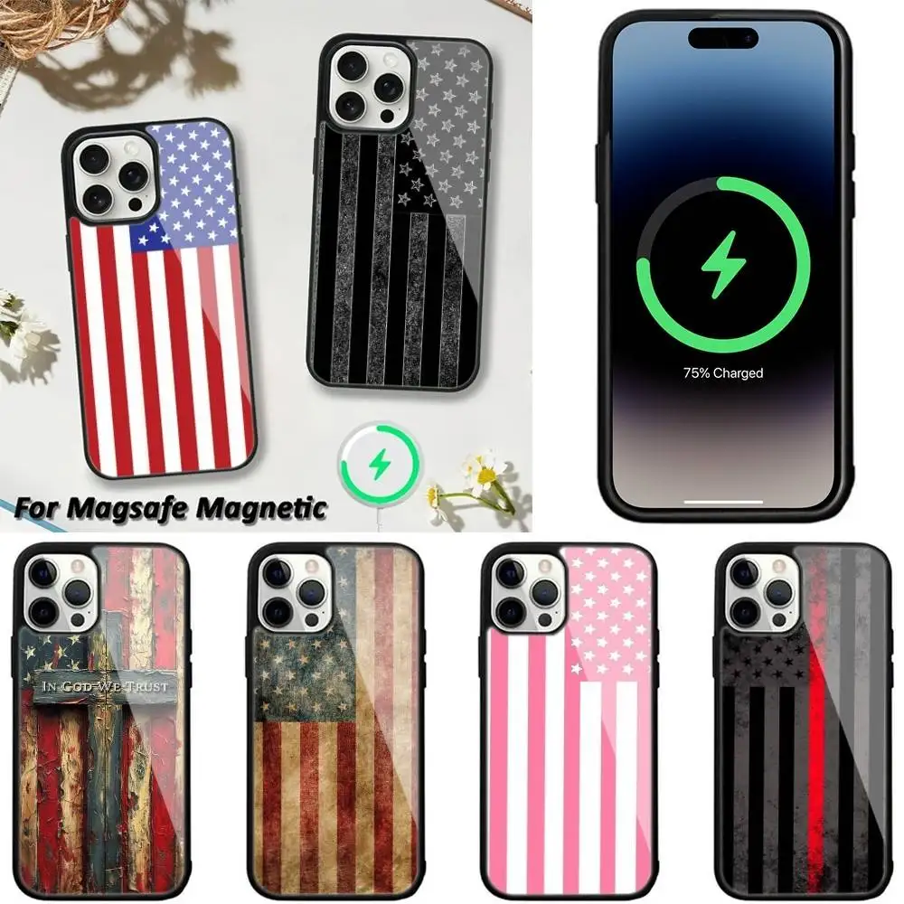 

America USA Flag Phone Case For iPhone 16,15,14,13,12,11,Plus,Pro,Max,Mini Magsafe Magnetic Wireless Charging