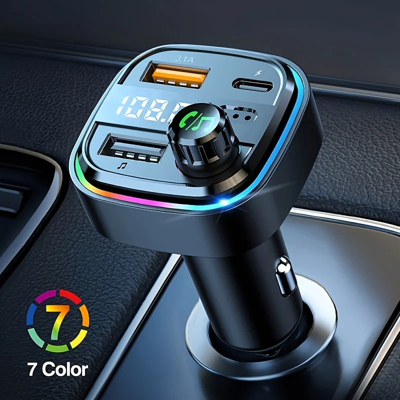 Car 5.0 Transmitter Wireless Mp3 Player Handsfree Receiver Ambient Light FM Transmitter Type-C 3.1A Fast Charging