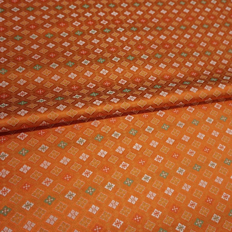 1meter Song Brocade Fabric Orange Small Diamond Check Jacquard Silk Damask Satin Handmade DIY Curtains Tablecloth Craft Material
