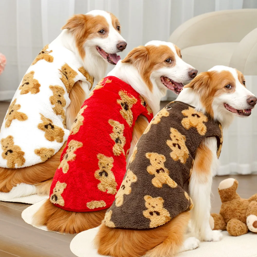 3XL-9XL Dog Sweater for Large Dogs Cute Bear Dog Hoodie Soft Double-Sided Plush Fleece Big Dog Clothes Winter Fuzzy Sleepwear