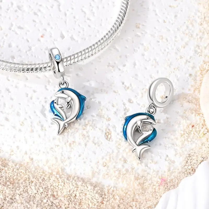 Whale Shark & Orca Killer Whale 925 Sterling Silver Dolphin Dangle Charms Fit Original Bracelet Beads Women Jewelry DIY Gift - view 2