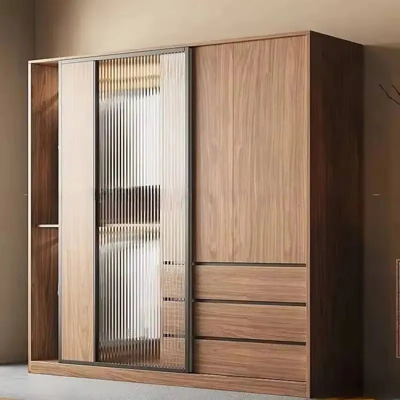 Armarios Modernos de Vidrio para Adultos con Puertas Corredizas, Armario de Almacenamiento de Ropa de Lujo para el Hogar, Organizador con Cajones, Muebles Guarda Roupa