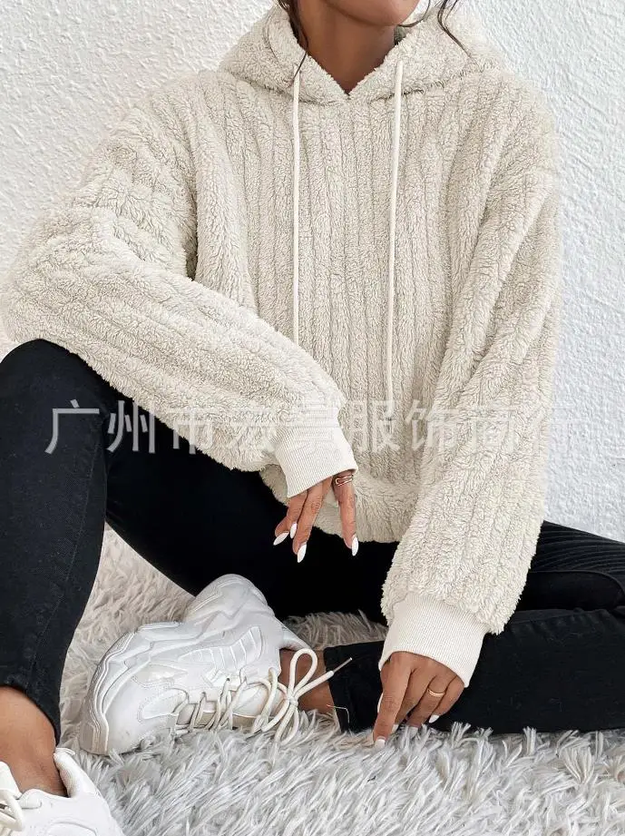 Women's Sweatshirt 2023 Autumn Winter New Teddy Hooded Long Sleeve Drawstring Loose Pullover Fashion Casual Hoodie Y2K Top