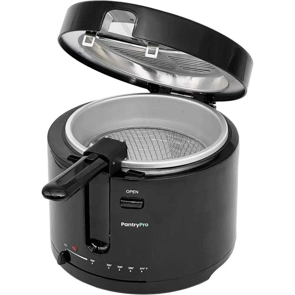 

2.5 Liter Electric Deep Fryer with Cool Touch Sides, Nonstick Basket, Adjustable Temperature, Lid with Viewing Window, Black