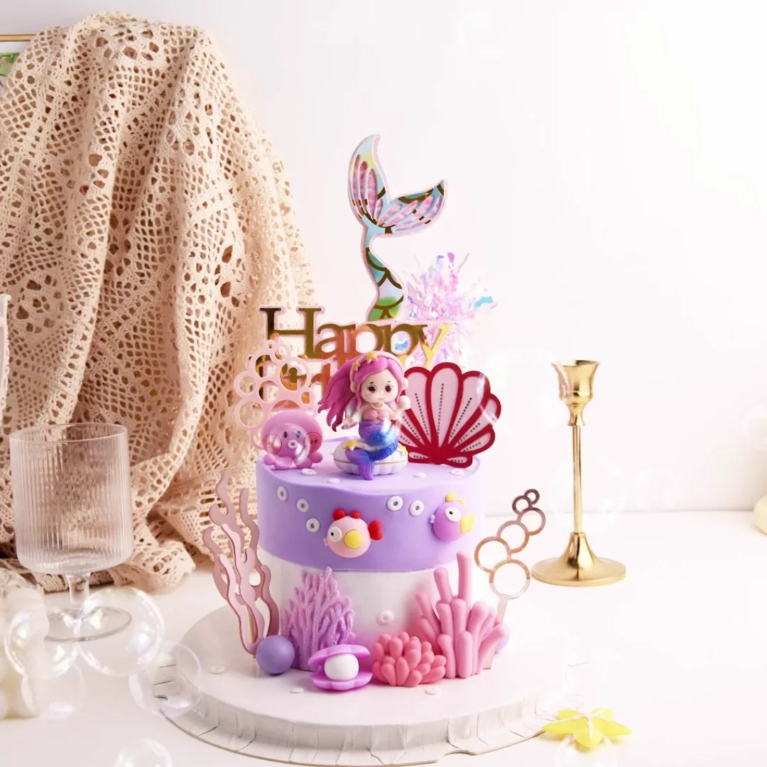Meerjungfrau Prinzessin Kuchen Topper Muschel Korallen Algen Mädchen Jahre alt Geburtstag Party Marine Thema Kuchen Dekorationen für Baby Dusche – Detail 1