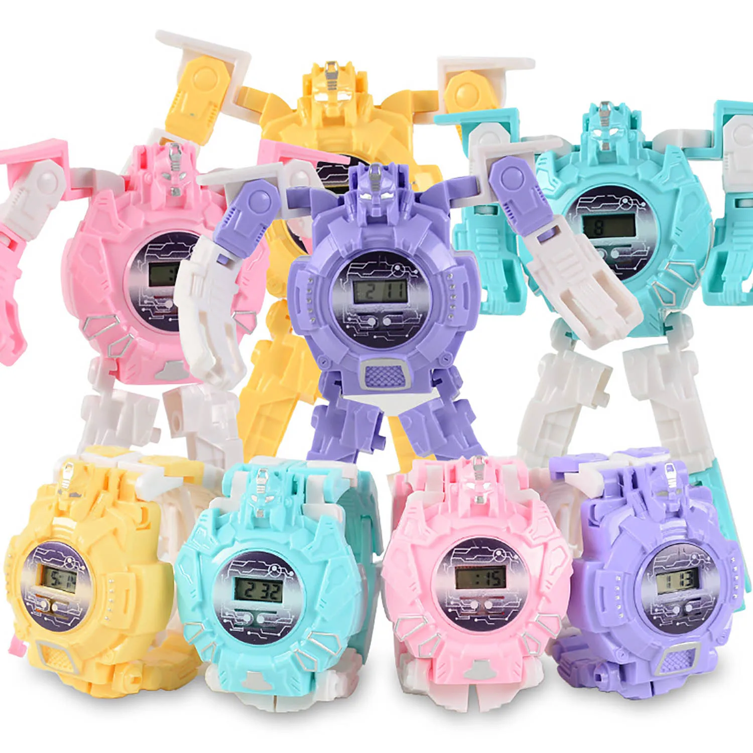 Cartoon children's deformation robot electronic watch toy early education puzzle fun multifunctional design