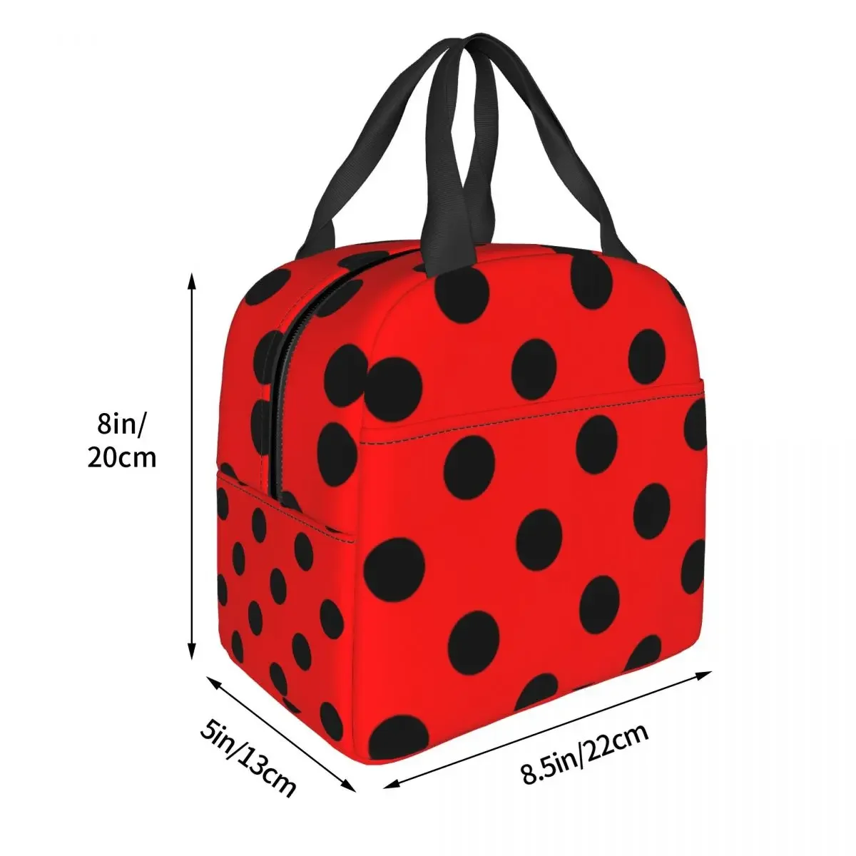 Red And Black Polka Dots Thermal Insulated Lunch Bag Ladybugs Pattern Portable Lunch Tote for Kids School Multifunction Food Box