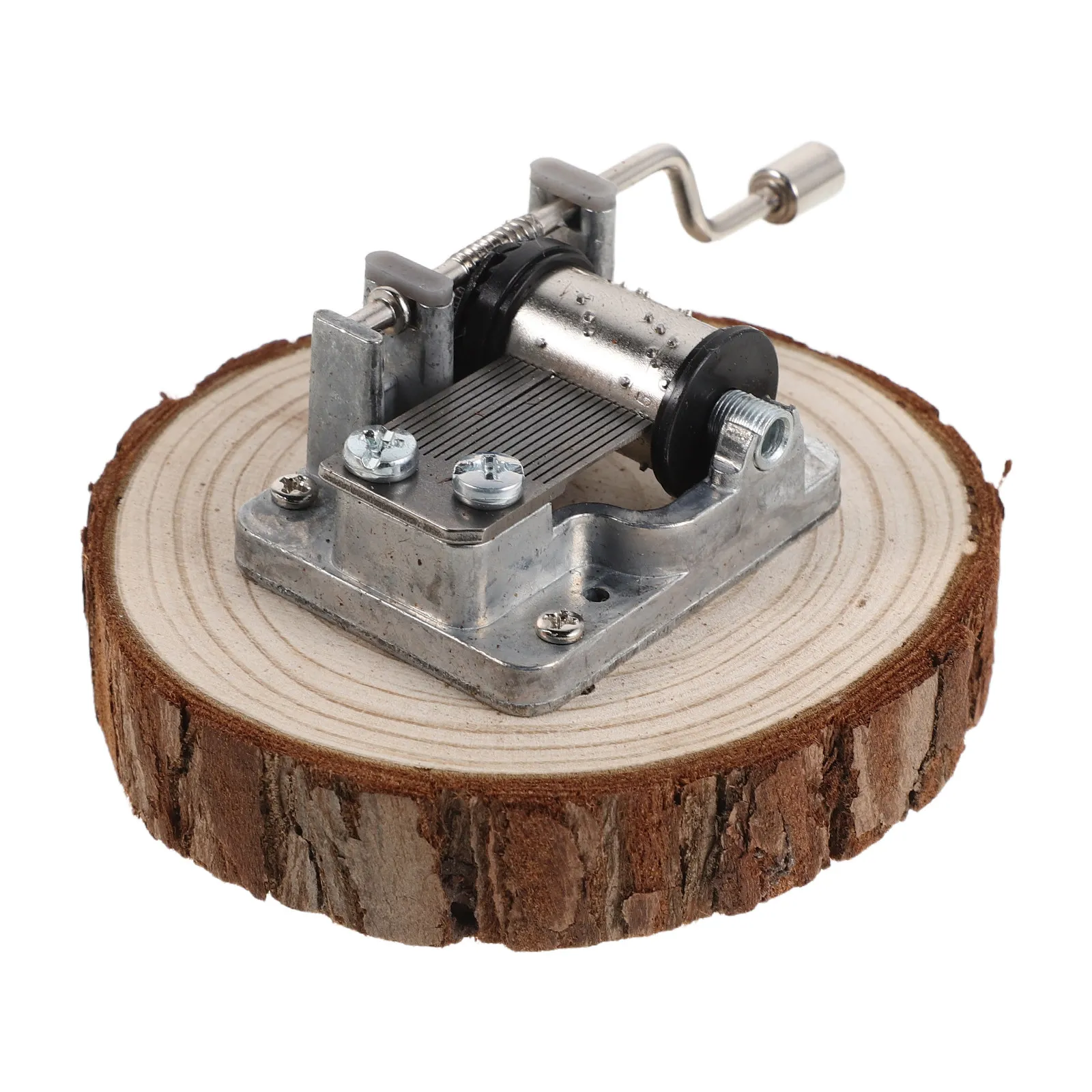Vintage Wooden Hand Crank Musical Box Tree Bark Log 18 Note Mini Music Box Birthday Wedding Christmas Mother's Day Present