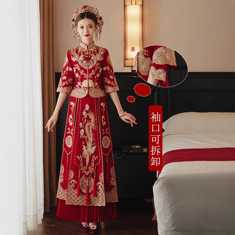 Yourqipao Xiuhe ارتداء العروس ثوب زفاف فستان الزفاف الصيني فستان التنين فينيكس ثوب نخب الملابس تظهر مجموعة للنساء