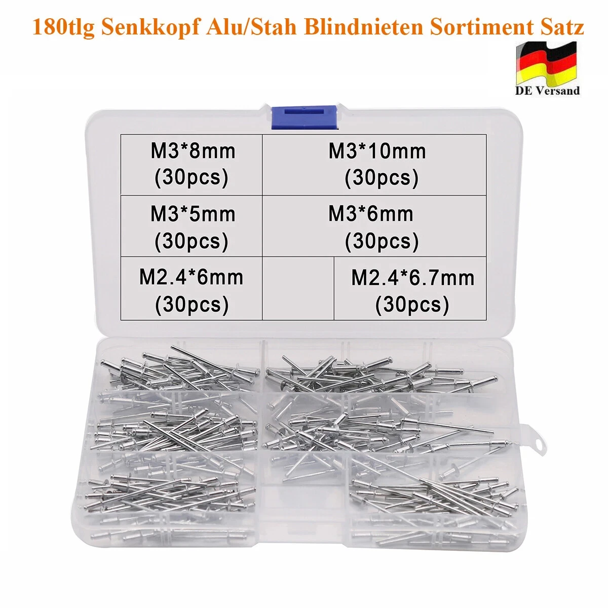 

180pcs Blind Rivets Aluminum M2.4-M3 Dome Head Blind Pop Rivets Assorted Set Rivet Kit Nail Pull For Furniture Assortment Kit