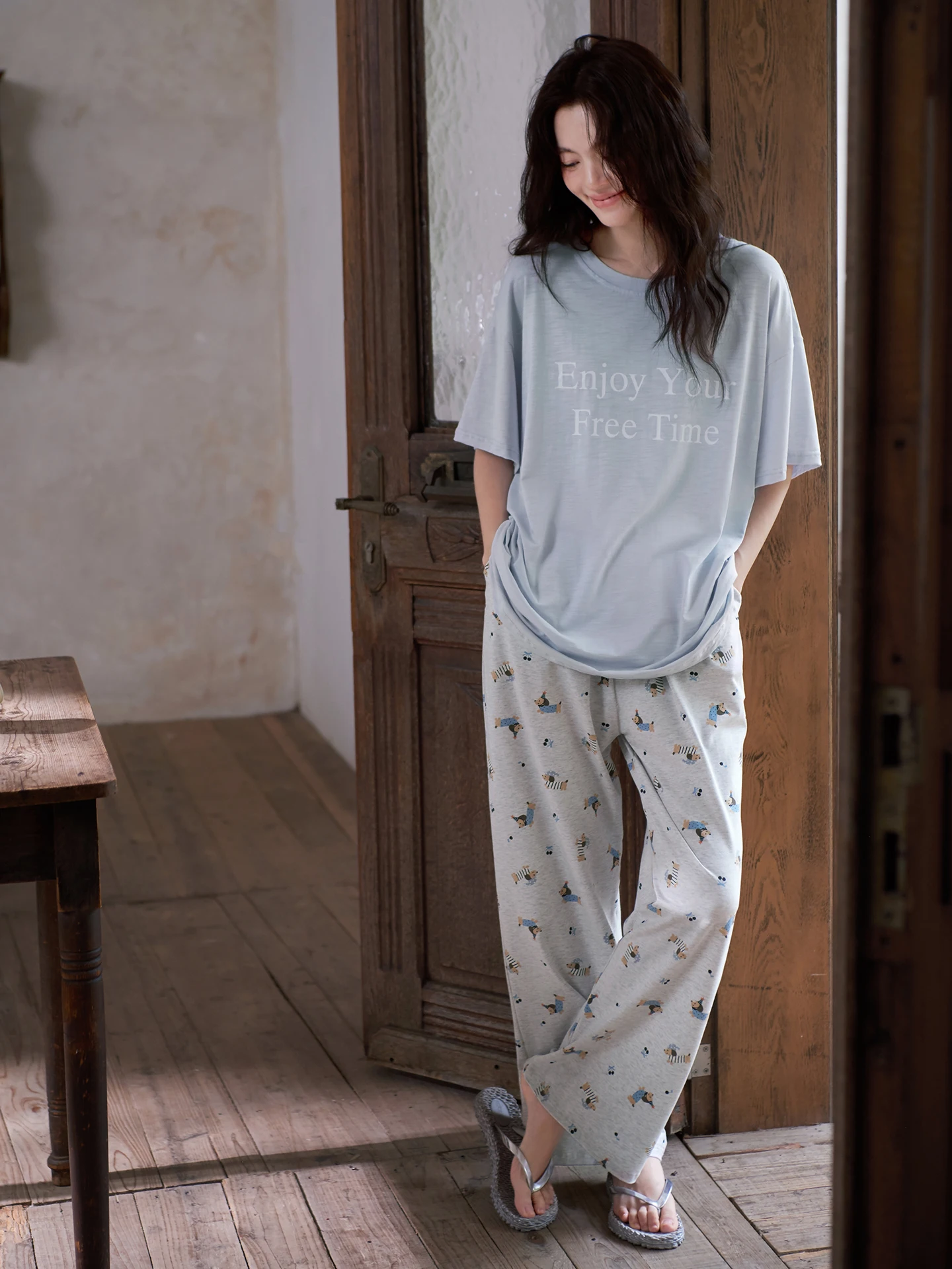 princess-mark-cool-sensation-modal-cotton-t-shirt-nightgown-women-summer-cute-cartoon-short-sleeve-long-pants-out-home-clothes