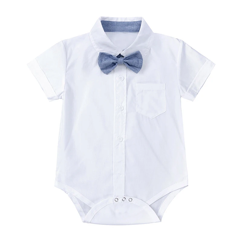 Newborn Baby Boy Clothing Sets 0-24 Months Summer Lapel Short Sleeve Shirt Tops Bodysuits Suspender Trousers Toddler Boy Outfits