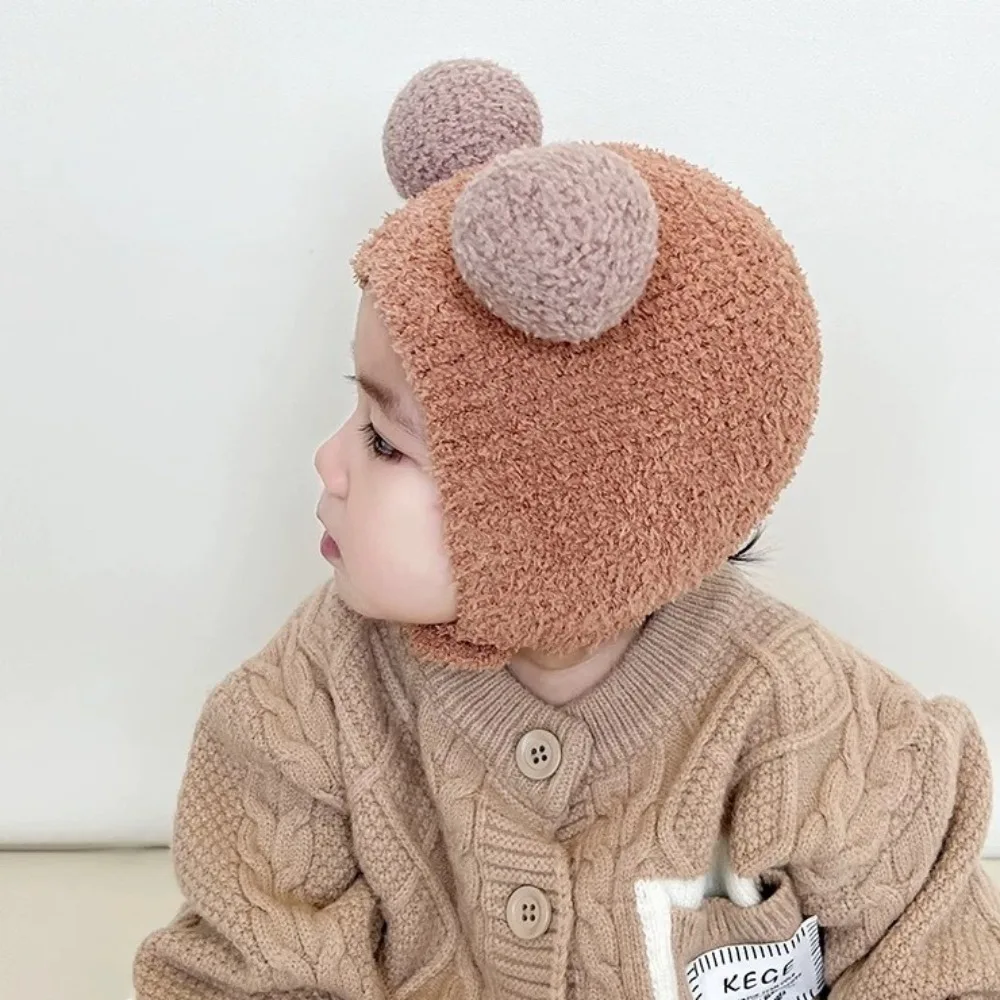

Cute Winter Warm Kids Girl Boys Baby Hats Fleece Wool Hemming Caps with Ball Solid Wool Ear Protection Hats Soft Newborn Bonnet