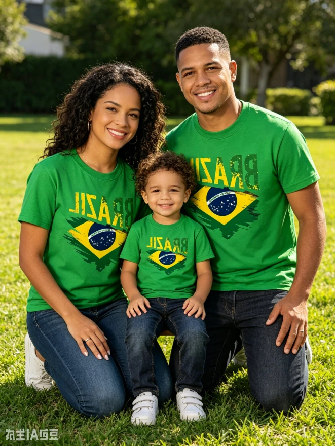 Brazil Style Flag Graphic Printed T-Shirt Brazilian Soccer Lover Casual Tops Tee Short Sleeve Quick Drying Wear Family Matching