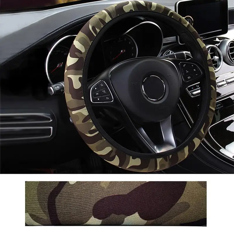 Camouflage Steering Wheel Covers Universal Anti-slip Stretchy D Round Shape 38CM Protective Cover Car Interior Accessories