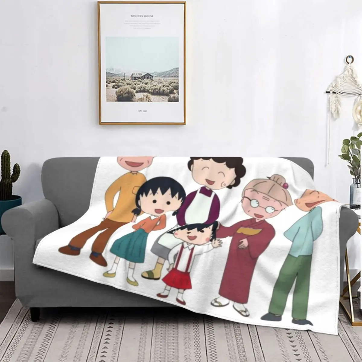 Chibi Maruko Chan Family Plush Blankets Sakura Kyoko Cartoon Awesome Throw Blankets Home Hotel Sofa 200x150cm Plush Thin Quilt