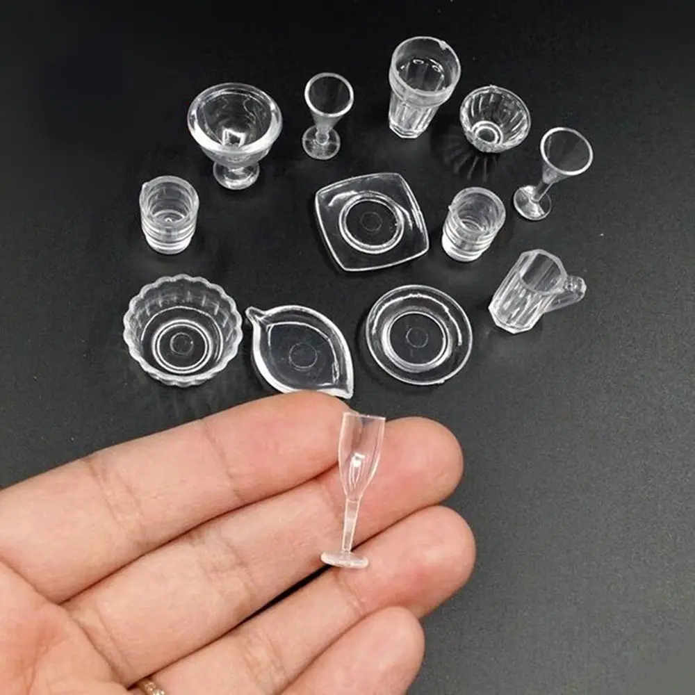 

17pcs/Set Plastic Goblets Plate Tableware Dollhouse Mini Dish Cups Decor