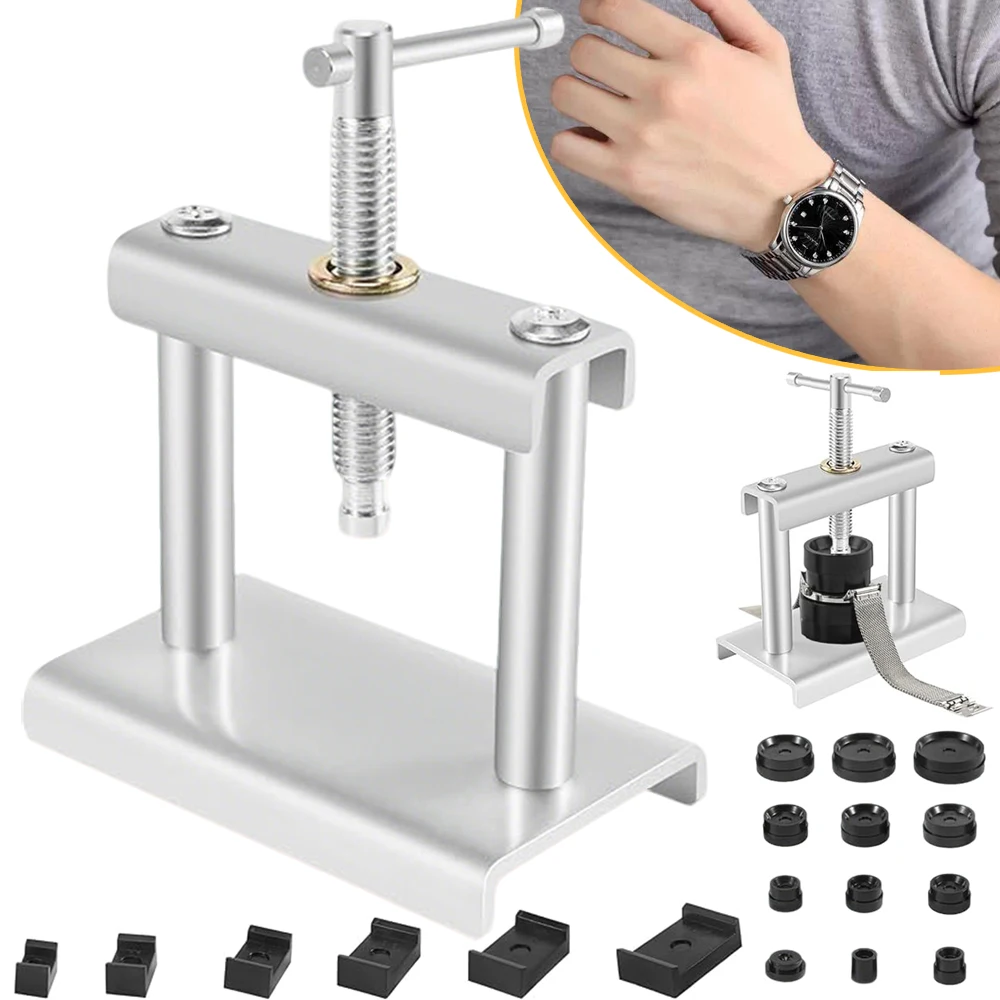 Set di strumenti per la pressatura degli orologi, con 18 stampi, chiusura del fondello dell'orologio, sostituzione della batteria, apertura e rimozione dell'orologio, facile da usare
