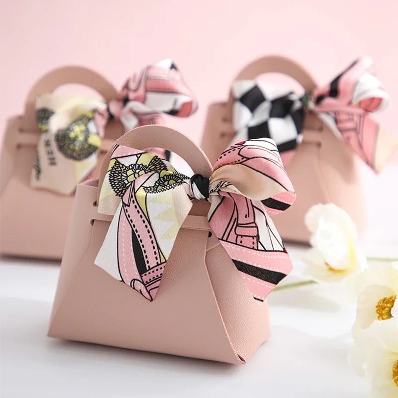 10/20pcs Leather Gift Bags Bow Ribbon Candy Bag Gift Packaging Bags Wedding Favor for Guest Party Distribution Bags Mini Handbag