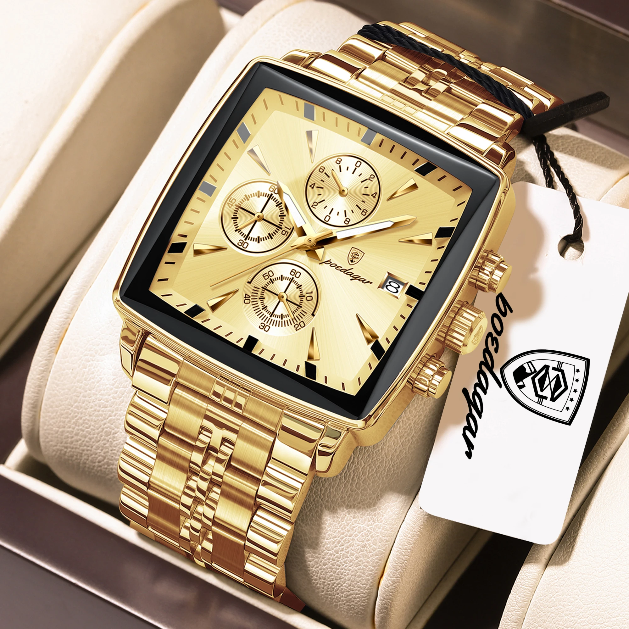 POEDAGAR Fashion Love Wristwatch Chronograph Date Stainless Steel Men Clock For Husband Waterproof Luminous Men's Quartz Watches