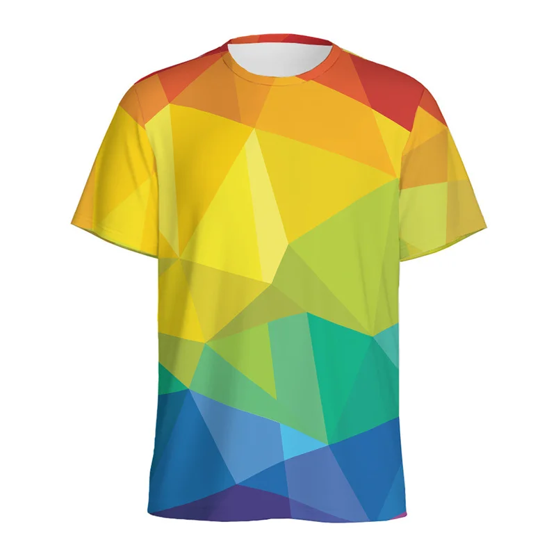 Colorful Polygonal Pattern T-shirt For Men 3D Printed Abstract Geometric T Shirt Summer Sports Short Sleeve Round Neck Top Tees