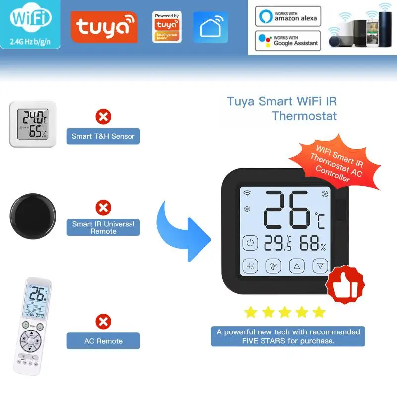 Tuya wifi smart home ir thermostaat controller lcd-scherm touch knop ingebouwde temperatuur en vochtigheid sensor google home alexa