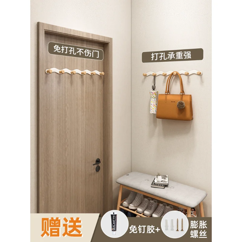 Hanging clothes rack, wall mounted, non perforated door, rear hook, entry door, storage rack, bedroom wall style clothes hook