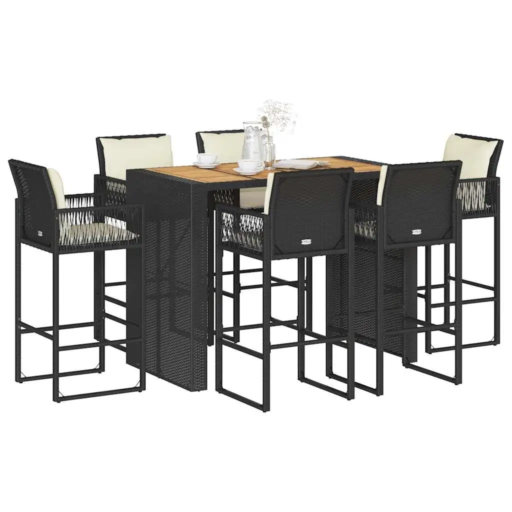 

Black PE Rattan 7 Piece Garden Bar Set UV Resistant Outdoor Furniture Patio Dining Set