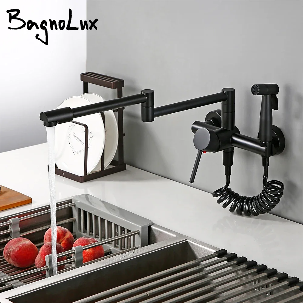 

Wholesale Black Hot Sale Hot and Cold Pull Out Kitchen Mixer Tap Pot Filler Faucet Synchronize Airbrush Kitchen Faucet