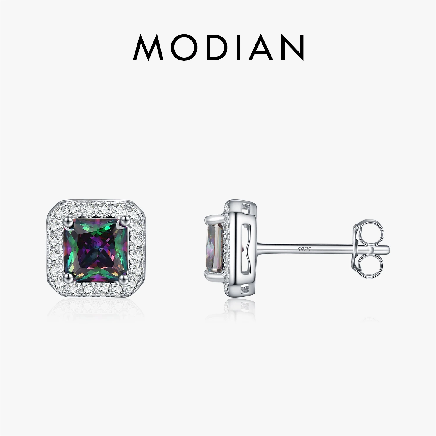 

MODIAN 925 Sterling Silver Sparkling CZ Halo Earrings Fashion Square Daily Wear Stud Earrings For Women Fine Jewelry