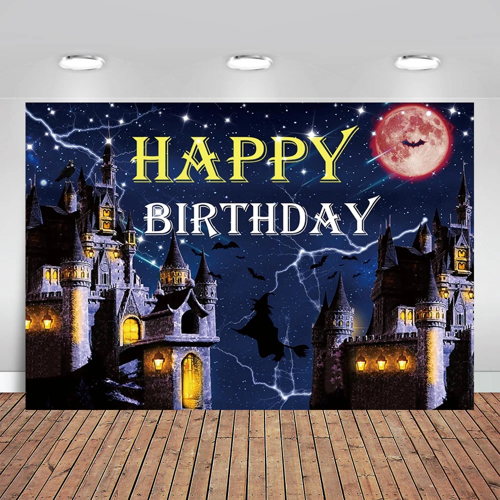 

Magic Castle School Backdrop Banner Boys Girls Wizard Halloween Birthday,Birthday Backdrops Blood Moon Night Background