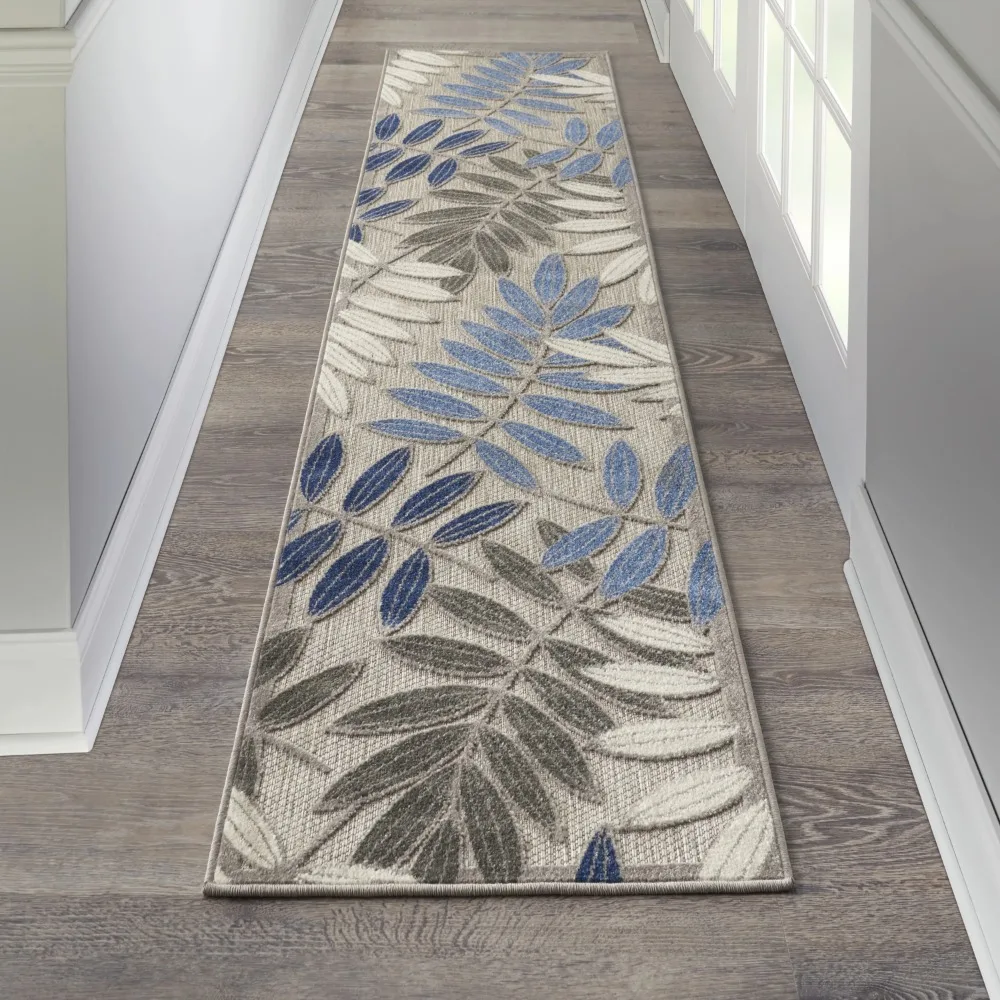 

Aloha Indoor/Outdoor Grey/Blue 2'3 x 8' Area Rug, (2x8)