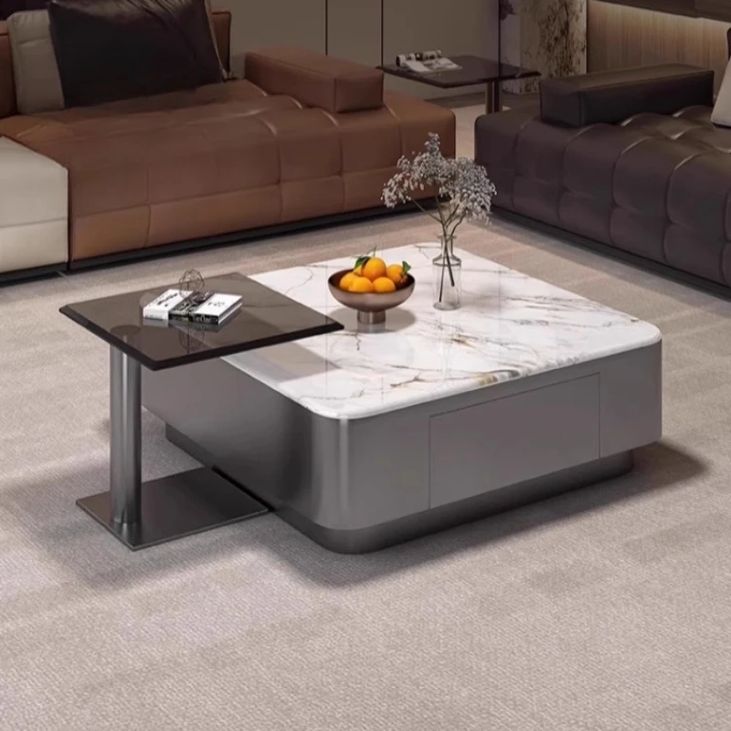 

Minimal light luxury natural marble round coffee table living room small apartment tea table household high-end sense